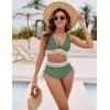 imageBlooming Jelly Women High Waisted Bikini Sets Tummy Control Swimsuits Color Block Two Piece Drawstring Bathing SuitArmy Green New
