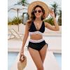 imageBlooming Jelly Women High Waisted Bikini Sets Tummy Control Swimsuits Color Block Two Piece Drawstring Bathing SuitBlack New