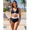 imageBlooming Jelly Women High Waisted Bikini Sets Tummy Control Swimsuits Color Block Two Piece Drawstring Bathing SuitBlack062