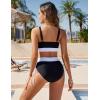 imageBlooming Jelly Women High Waisted Bikini Sets Tummy Control Swimsuits Color Block Two Piece Drawstring Bathing SuitBlack062