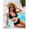 imageBlooming Jelly Women High Waisted Bikini Sets Tummy Control Swimsuits Color Block Two Piece Drawstring Bathing SuitBlacktextured