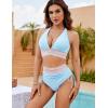 imageBlooming Jelly Women High Waisted Bikini Sets Tummy Control Swimsuits Color Block Two Piece Drawstring Bathing SuitBlue
