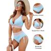 imageBlooming Jelly Women High Waisted Bikini Sets Tummy Control Swimsuits Color Block Two Piece Drawstring Bathing SuitBlue
