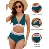 imageBlooming Jelly Women High Waisted Bikini Sets Tummy Control Swimsuits Color Block Two Piece Drawstring Bathing SuitBlue Green New