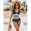 imageBlooming Jelly Women High Waisted Bikini Sets Tummy Control Swimsuits Color Block Two Piece Drawstring Bathing SuitBlue Green New