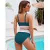 imageBlooming Jelly Women High Waisted Bikini Sets Tummy Control Swimsuits Color Block Two Piece Drawstring Bathing SuitBlue Greentextured