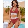 imageBlooming Jelly Women High Waisted Bikini Sets Tummy Control Swimsuits Color Block Two Piece Drawstring Bathing SuitBrick Red