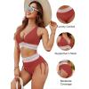 imageBlooming Jelly Women High Waisted Bikini Sets Tummy Control Swimsuits Color Block Two Piece Drawstring Bathing SuitBrick Red