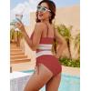 imageBlooming Jelly Women High Waisted Bikini Sets Tummy Control Swimsuits Color Block Two Piece Drawstring Bathing SuitBrick Red