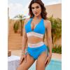 imageBlooming Jelly Women High Waisted Bikini Sets Tummy Control Swimsuits Color Block Two Piece Drawstring Bathing SuitBright Blue