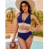 imageBlooming Jelly Women High Waisted Bikini Sets Tummy Control Swimsuits Color Block Two Piece Drawstring Bathing SuitDark Blue