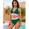 imageBlooming Jelly Women High Waisted Bikini Sets Tummy Control Swimsuits Color Block Two Piece Drawstring Bathing SuitDark Green