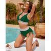 imageBlooming Jelly Women High Waisted Bikini Sets Tummy Control Swimsuits Color Block Two Piece Drawstring Bathing SuitDark Green