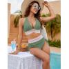 imageBlooming Jelly Women High Waisted Bikini Sets Tummy Control Swimsuits Color Block Two Piece Drawstring Bathing SuitGreen