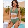 imageBlooming Jelly Women High Waisted Bikini Sets Tummy Control Swimsuits Color Block Two Piece Drawstring Bathing SuitGreen