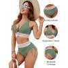 imageBlooming Jelly Women High Waisted Bikini Sets Tummy Control Swimsuits Color Block Two Piece Drawstring Bathing SuitGreen