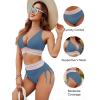 imageBlooming Jelly Women High Waisted Bikini Sets Tummy Control Swimsuits Color Block Two Piece Drawstring Bathing SuitHaze Blue