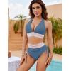 imageBlooming Jelly Women High Waisted Bikini Sets Tummy Control Swimsuits Color Block Two Piece Drawstring Bathing SuitHaze Blue