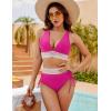 imageBlooming Jelly Women High Waisted Bikini Sets Tummy Control Swimsuits Color Block Two Piece Drawstring Bathing SuitHot Pink