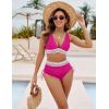imageBlooming Jelly Women High Waisted Bikini Sets Tummy Control Swimsuits Color Block Two Piece Drawstring Bathing SuitHot Pink New