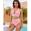 imageBlooming Jelly Women High Waisted Bikini Sets Tummy Control Swimsuits Color Block Two Piece Drawstring Bathing SuitLight Pink