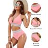 imageBlooming Jelly Women High Waisted Bikini Sets Tummy Control Swimsuits Color Block Two Piece Drawstring Bathing SuitLight Pink