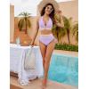 imageBlooming Jelly Women High Waisted Bikini Sets Tummy Control Swimsuits Color Block Two Piece Drawstring Bathing SuitLight Purple
