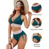imageBlooming Jelly Women High Waisted Bikini Sets Tummy Control Swimsuits Color Block Two Piece Drawstring Bathing SuitNavy Blue