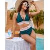 imageBlooming Jelly Women High Waisted Bikini Sets Tummy Control Swimsuits Color Block Two Piece Drawstring Bathing SuitNavy Blue