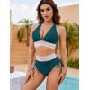 imageBlooming Jelly Women High Waisted Bikini Sets Tummy Control Swimsuits Color Block Two Piece Drawstring Bathing SuitNavy Blue