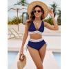 imageBlooming Jelly Women High Waisted Bikini Sets Tummy Control Swimsuits Color Block Two Piece Drawstring Bathing SuitNavy Blue New