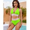 imageBlooming Jelly Women High Waisted Bikini Sets Tummy Control Swimsuits Color Block Two Piece Drawstring Bathing SuitNeon Green