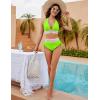 imageBlooming Jelly Women High Waisted Bikini Sets Tummy Control Swimsuits Color Block Two Piece Drawstring Bathing SuitNeon Green