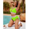 imageBlooming Jelly Women High Waisted Bikini Sets Tummy Control Swimsuits Color Block Two Piece Drawstring Bathing SuitNeon Green