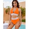 imageBlooming Jelly Women High Waisted Bikini Sets Tummy Control Swimsuits Color Block Two Piece Drawstring Bathing SuitOrange
