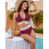 imageBlooming Jelly Women High Waisted Bikini Sets Tummy Control Swimsuits Color Block Two Piece Drawstring Bathing SuitPurplish Red