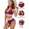 imageBlooming Jelly Women High Waisted Bikini Sets Tummy Control Swimsuits Color Block Two Piece Drawstring Bathing SuitPurplish Red