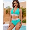 imageBlooming Jelly Women High Waisted Bikini Sets Tummy Control Swimsuits Color Block Two Piece Drawstring Bathing SuitTurquoise