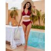 imageBlooming Jelly Women High Waisted Bikini Sets Tummy Control Swimsuits Color Block Two Piece Drawstring Bathing SuitWine Red