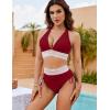 imageBlooming Jelly Women High Waisted Bikini Sets Tummy Control Swimsuits Color Block Two Piece Drawstring Bathing SuitWine Red