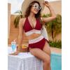 imageBlooming Jelly Women High Waisted Bikini Sets Tummy Control Swimsuits Color Block Two Piece Drawstring Bathing SuitWine Red