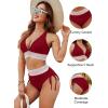 imageBlooming Jelly Women High Waisted Bikini Sets Tummy Control Swimsuits Color Block Two Piece Drawstring Bathing SuitWine Red
