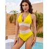 imageBlooming Jelly Women High Waisted Bikini Sets Tummy Control Swimsuits Color Block Two Piece Drawstring Bathing SuitYellow