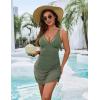 imageBlooming Jelly Women One Piece Swim Dress Tummy Control Swimsuits Slimming Mesh Sheer Sarong Wraps Bathing SuitArmy Green