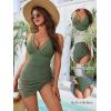 imageBlooming Jelly Women One Piece Swim Dress Tummy Control Swimsuits Slimming Mesh Sheer Sarong Wraps Bathing SuitArmy Green