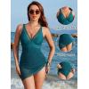 imageBlooming Jelly Women One Piece Swim Dress Tummy Control Swimsuits Slimming Mesh Sheer Sarong Wraps Bathing SuitBlue Green
