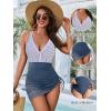 imageBlooming Jelly Women One Piece Swim Dress Tummy Control Swimsuits Slimming Mesh Sheer Sarong Wraps Bathing SuitBlue Stripes