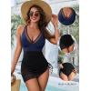 imageBlooming Jelly Women One Piece Swim Dress Tummy Control Swimsuits Slimming Mesh Sheer Sarong Wraps Bathing SuitBlueBlack