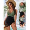 imageBlooming Jelly Women One Piece Swim Dress Tummy Control Swimsuits Slimming Mesh Sheer Sarong Wraps Bathing SuitGreen and Black