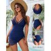 imageBlooming Jelly Women One Piece Swim Dress Tummy Control Swimsuits Slimming Mesh Sheer Sarong Wraps Bathing SuitNavy Blue